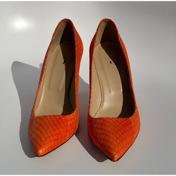 J. Crew Collection Orange Matte Python Heels Pumps Size 7 $378 Italy 90715 New - Picture 2 of 16